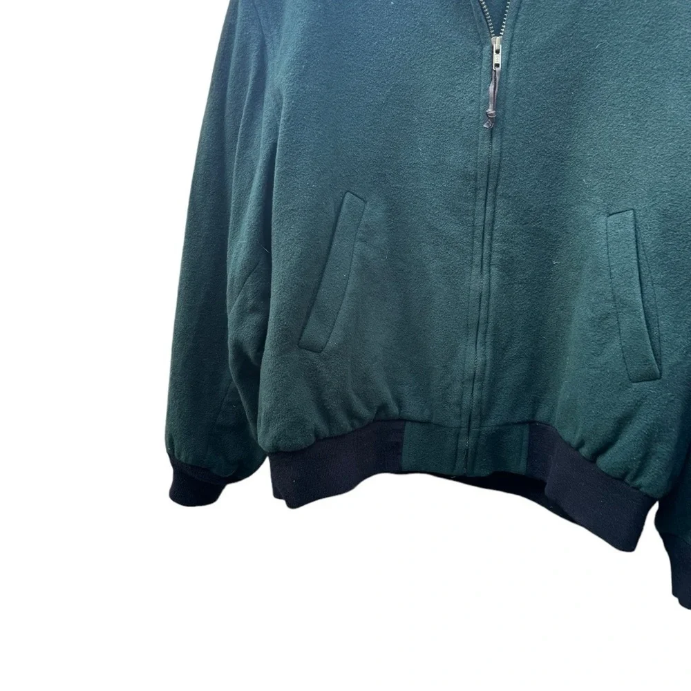 Vtg L.L. Bean 100% Wool Bomber Jacket Spruce Green Full Zip Lined USA Large